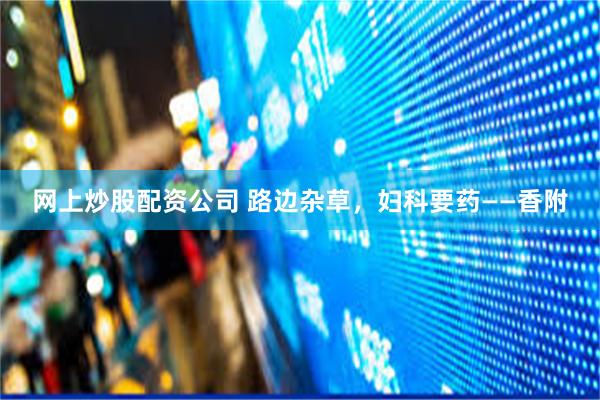 网上炒股配资公司 路边杂草，妇科要药——香附