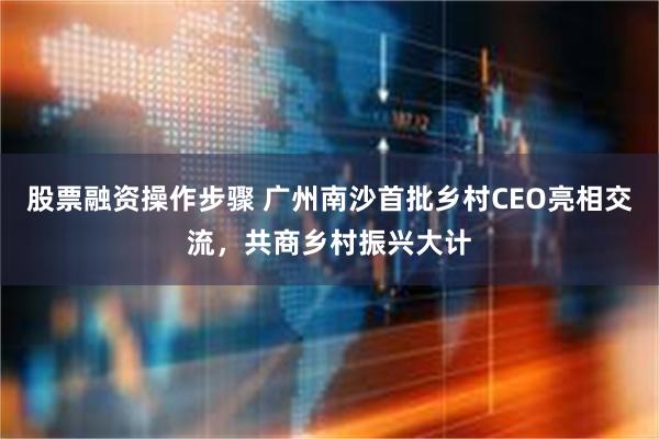 股票融资操作步骤 广州南沙首批乡村CEO亮相交流，共商乡村振兴大计