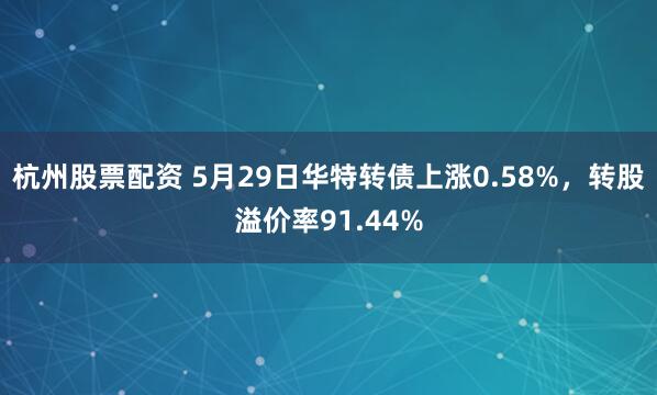 杭州股票配资 5月29日华特转债上涨0.58%，转股溢价率91.44%