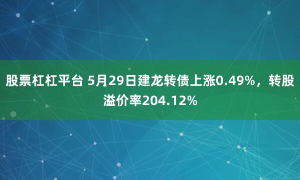 股票杠杠平台 5月29日建龙转债上涨0.49%，转股溢价率204.12%